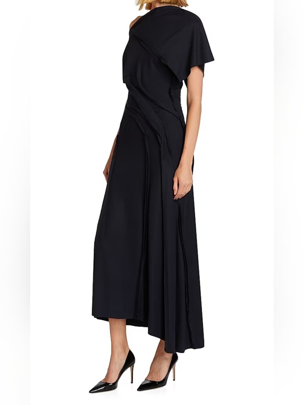 Jason Wu Collection Draped Wool Jersey Maxi Navy Fit and Flare Dress Small NWT